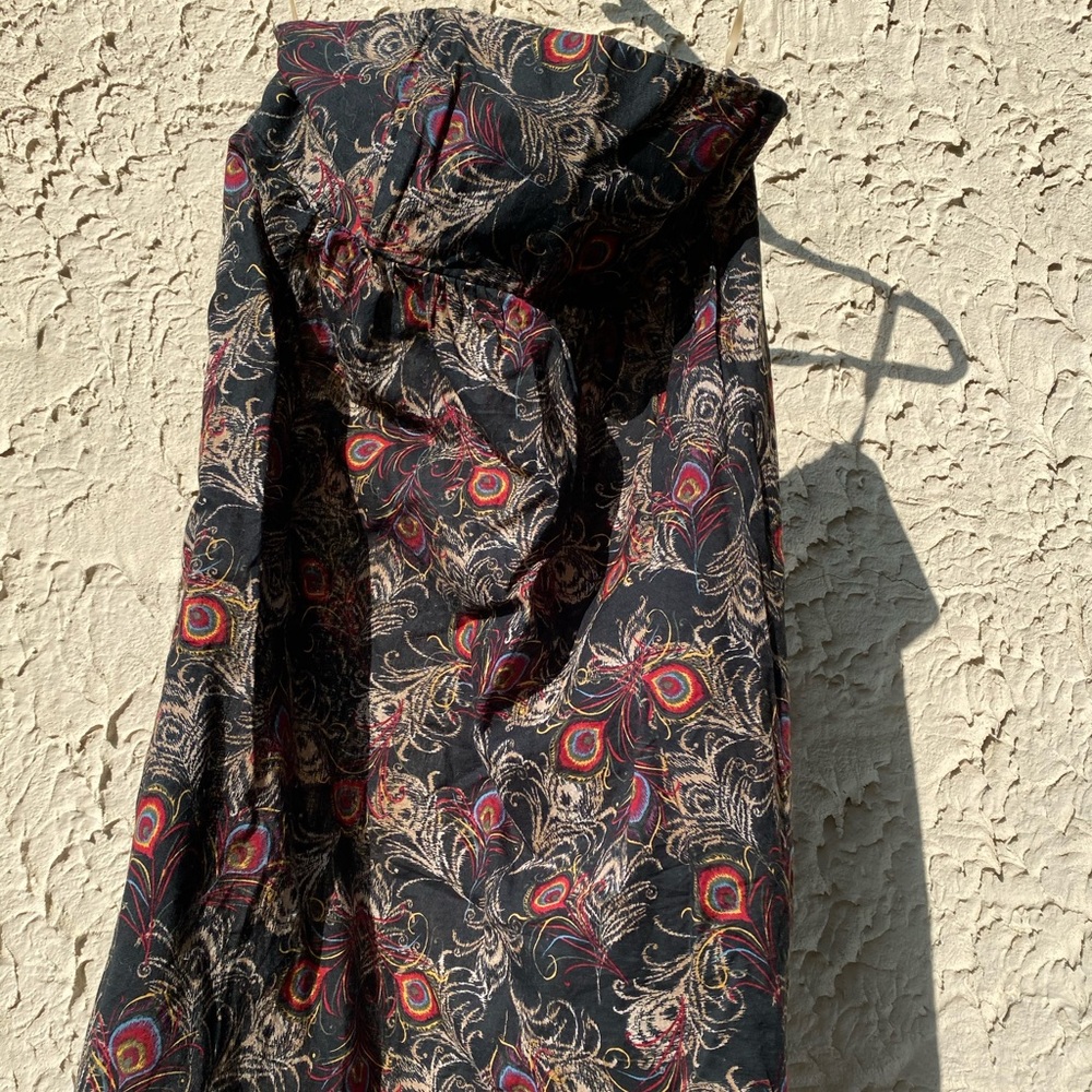 Strapless Peacock Pattern Mini Sundress - image 1